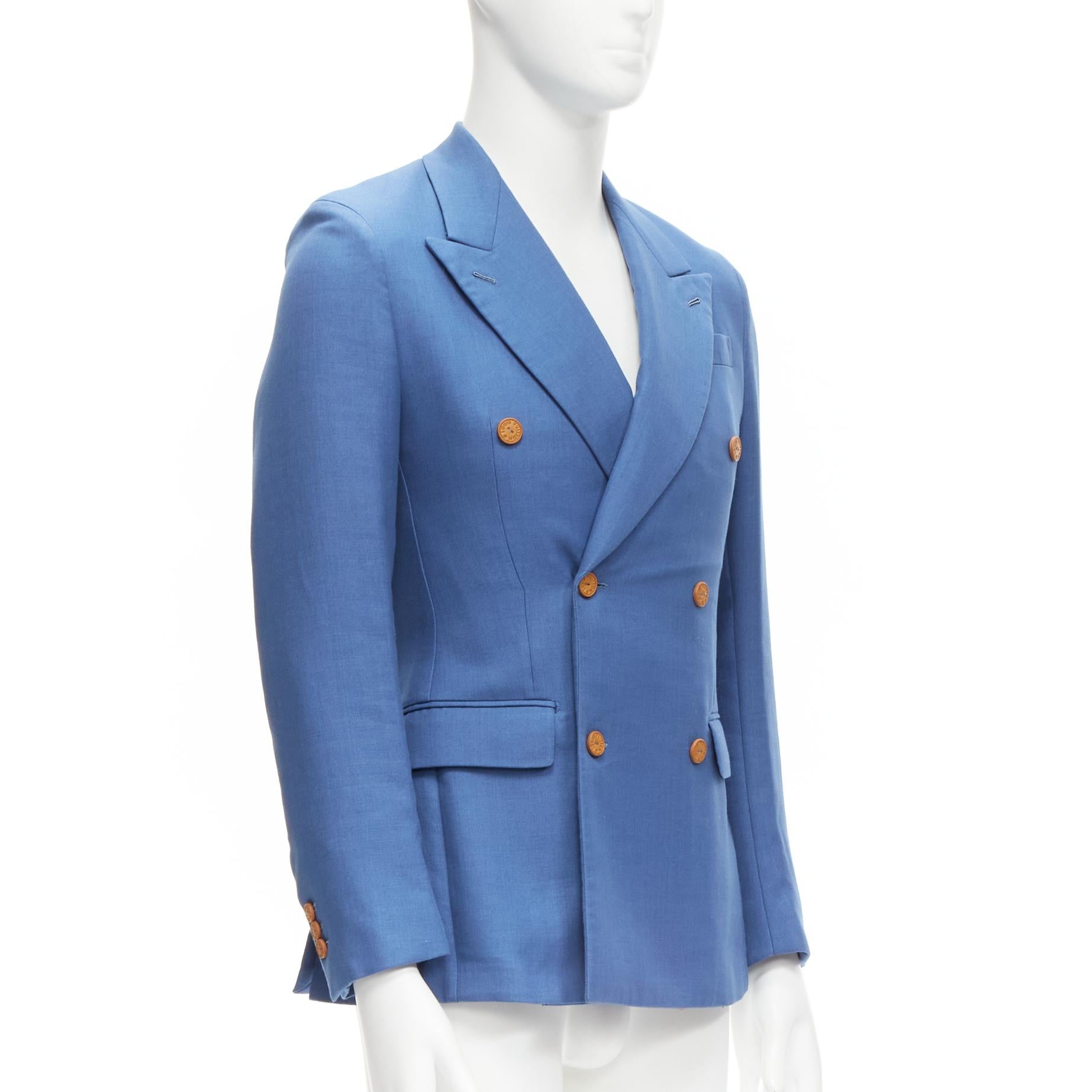 LOUIS VUITTON Zweireihiger Blazer aus blauer Baumwolle mit LV-Knöpfen FR44 XS (Blau)