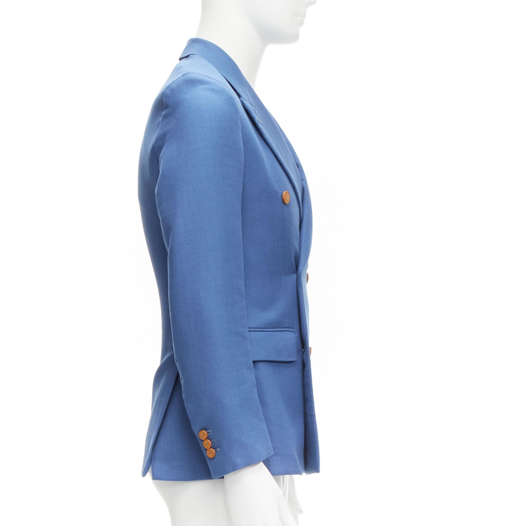 Blue new LOUIS VUITTON leather LV buttons blue cotton double breasted blazer FR44 XS