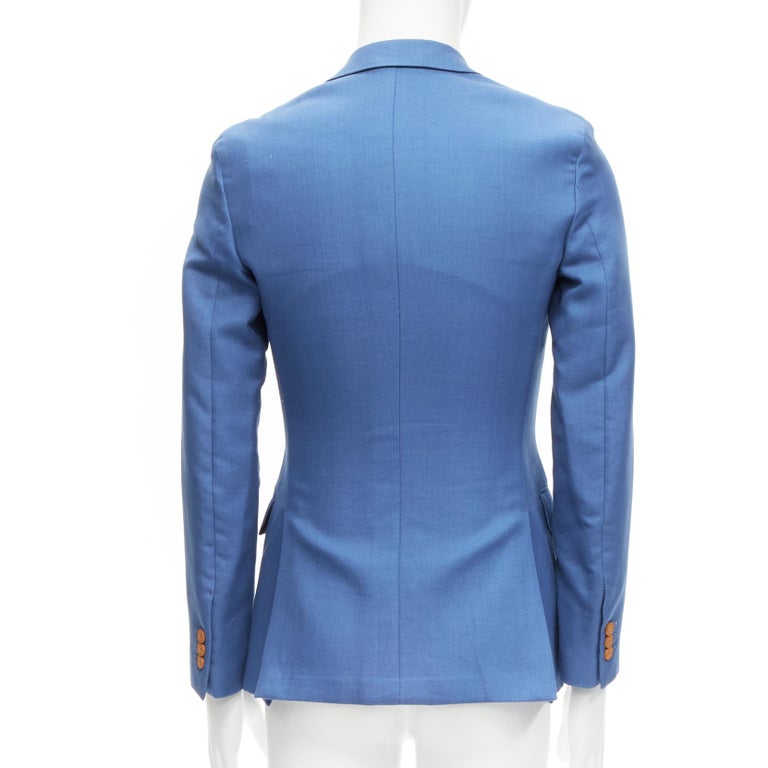 new LOUIS VUITTON leather LV buttons blue cotton double breasted blazer  FR44 XS For Sale at 1stDibs