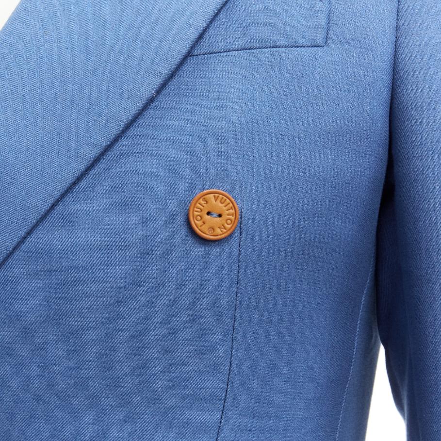 new LOUIS VUITTON leather LV buttons blue cotton double breasted blazer FR44 XS 1