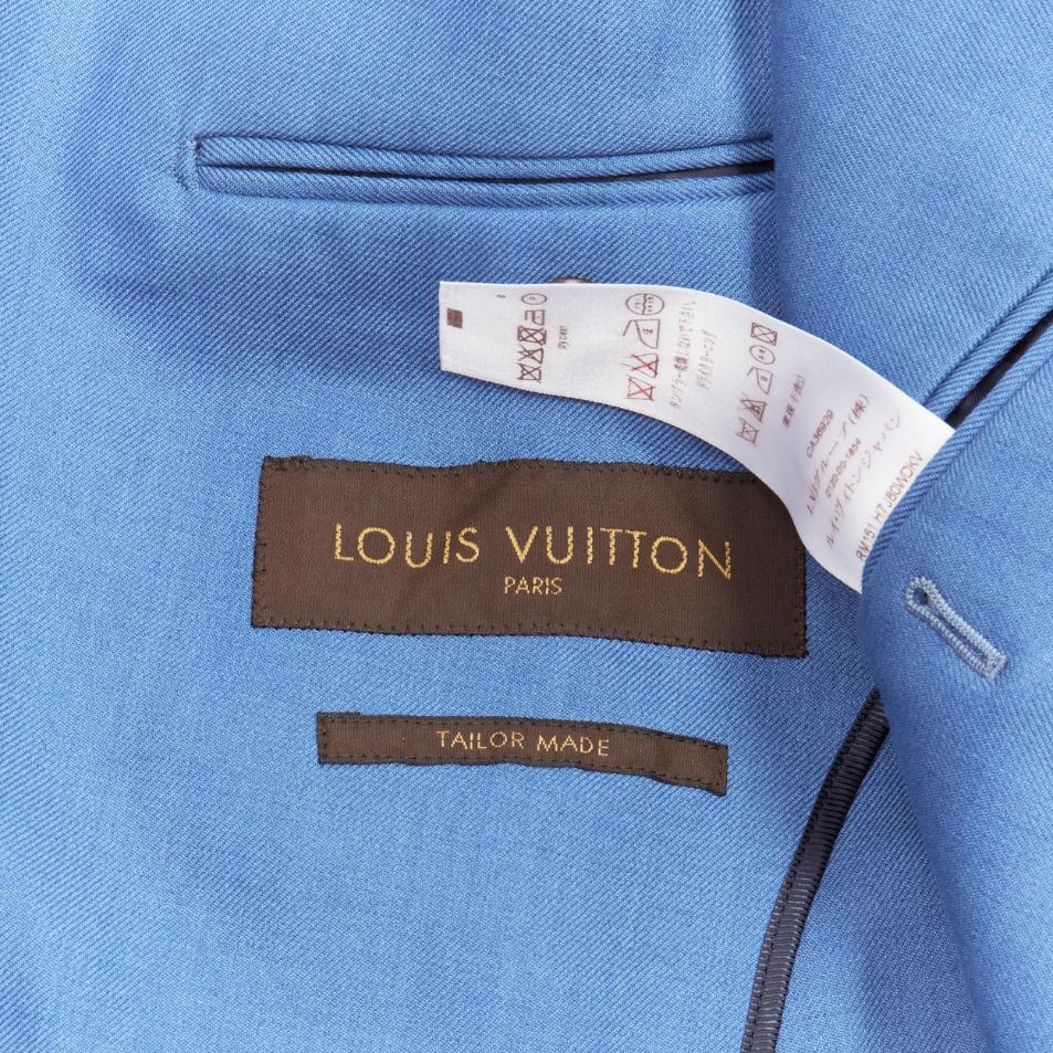 new LOUIS VUITTON leather LV buttons blue cotton double breasted blazer FR44 XS 3