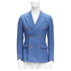 new LOUIS VUITTON leather LV buttons blue cotton double breasted blazer FR44 XS