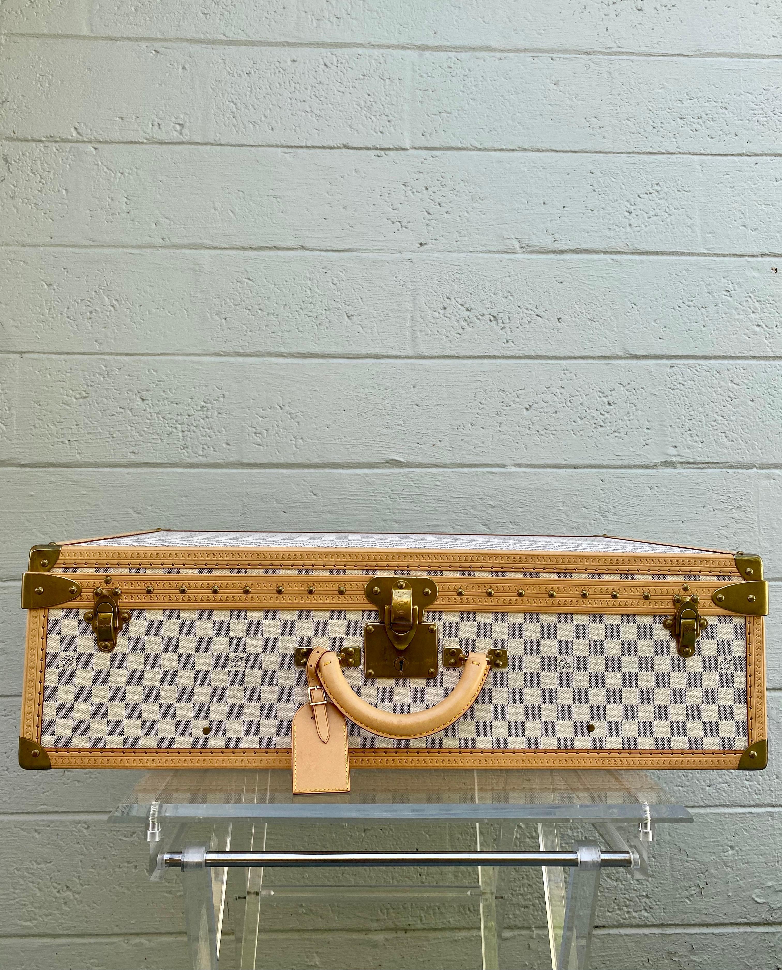 New Louis Vuitton Limited Edition Alzer Damier Azur Rare Travel Trunk 80cm For Sale 4