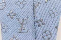 New Louis Vuitton Logo Blue Metallic Woven Scarf