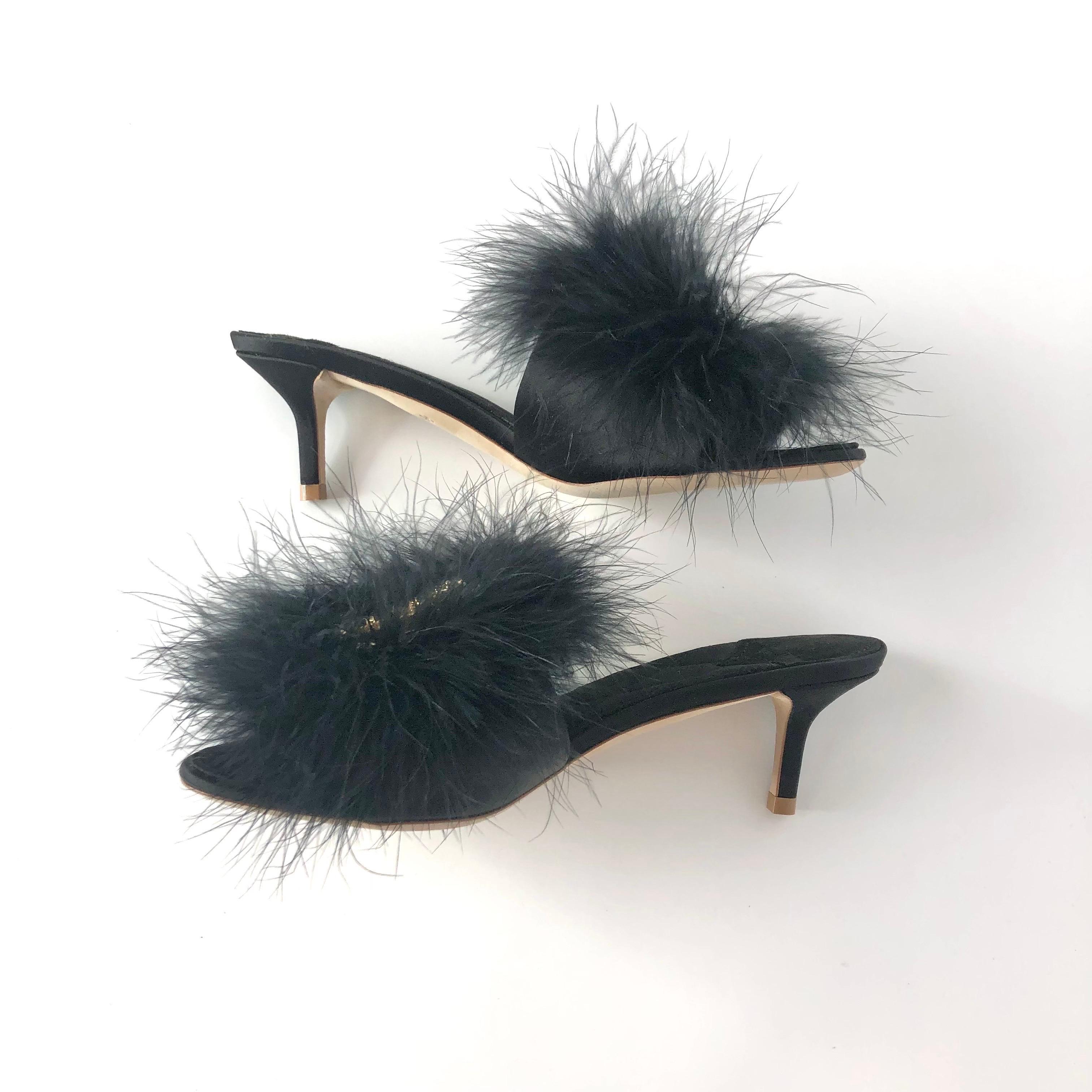 Women's NEW Louis Vuitton Marabou Crystal LV Marilyn Kitten Heel Mule Slip On Sandals 36 For Sale