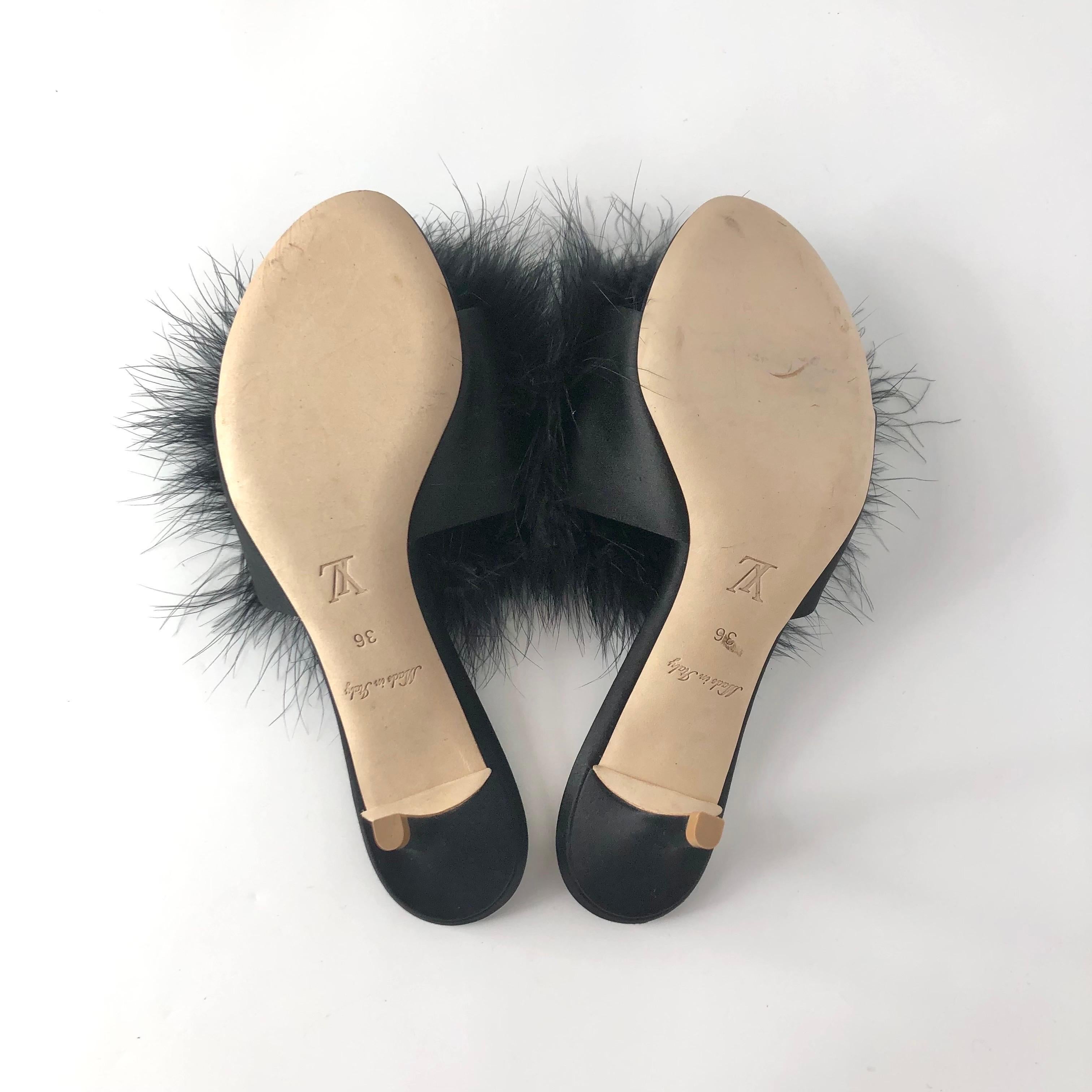 NEW Louis Vuitton Marabou Crystal LV Marilyn Kitten Heel Mule Slip On Sandals 36 For Sale 1