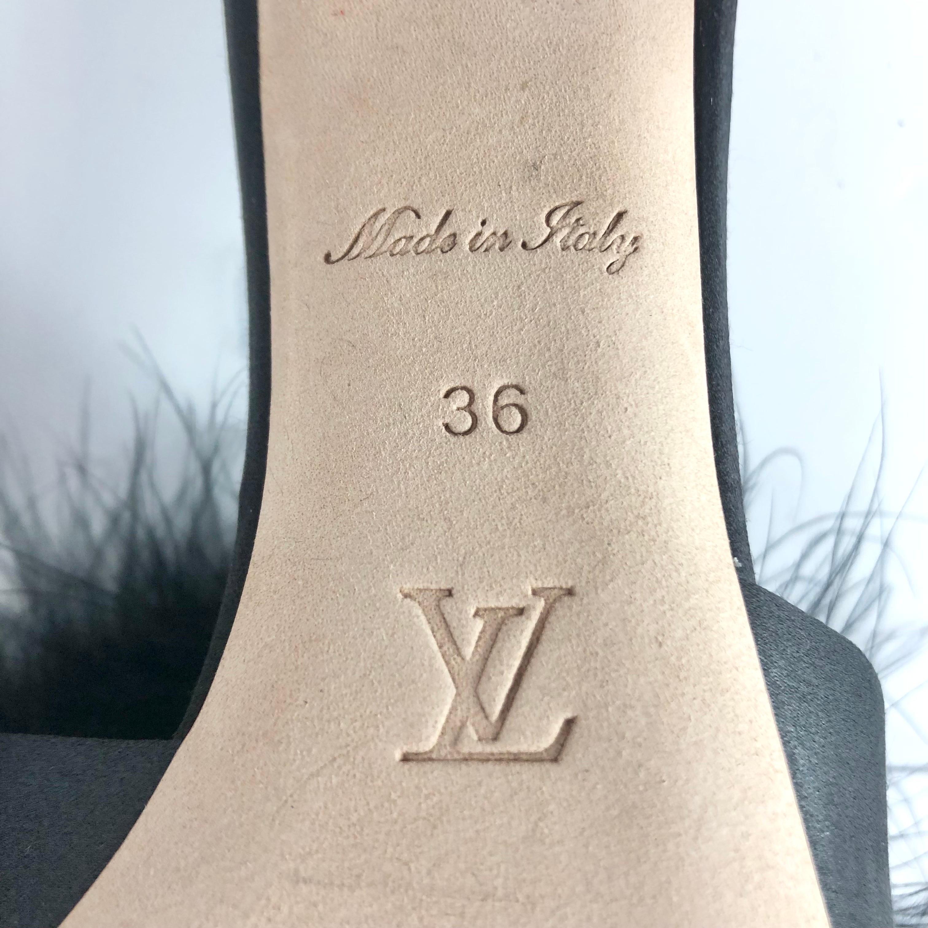 NEW Louis Vuitton Marabou Crystal LV Marilyn Kitten Heel Mule Slip On Sandals 36 For Sale 2