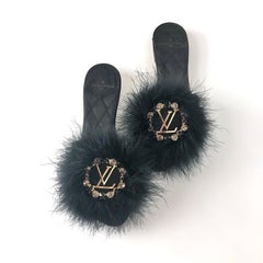 NEW Louis Vuitton Marabou Crystals LV Marilyn Flat Mules Slip On Sandals 36