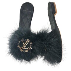 NEW Louis Vuitton Marabou Crystals LV Marilyn Flat Mules Slip On Sandals 36