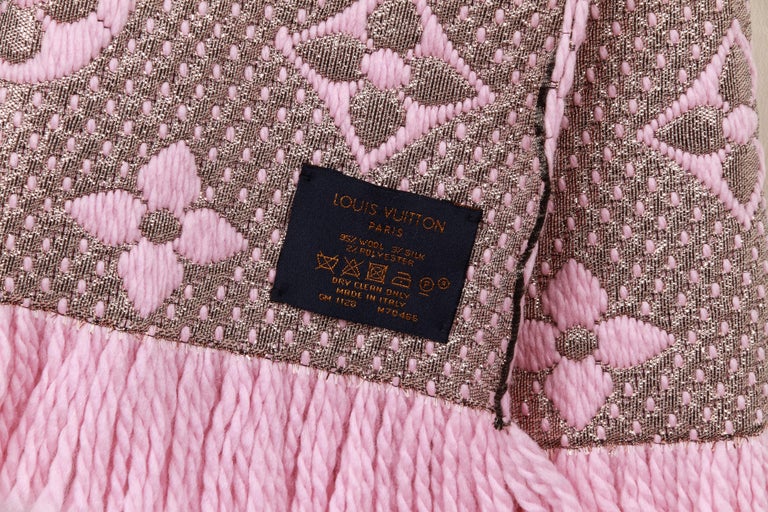 New Louis Vuitton Metallic Pink Woven Logo Scarf at 1stDibs