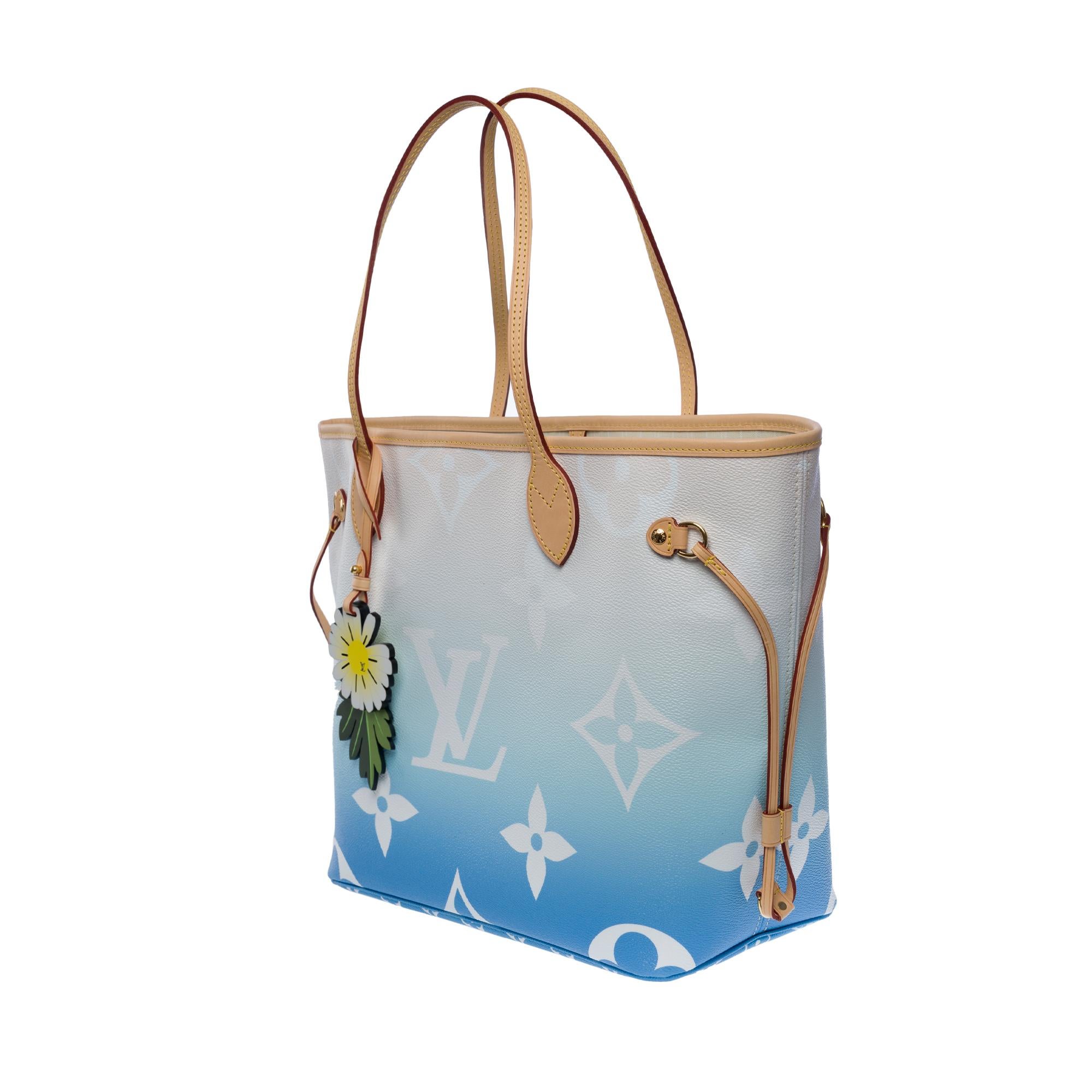 Women's New Louis Vuitton Neverfull MM By the Pool Tote bag in Blue&White Canvas, GHW