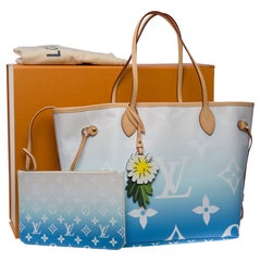 Nouveau sac fourre-tout Louis Vuitton Neverfull MM By the Pool en toile bleue et blanche