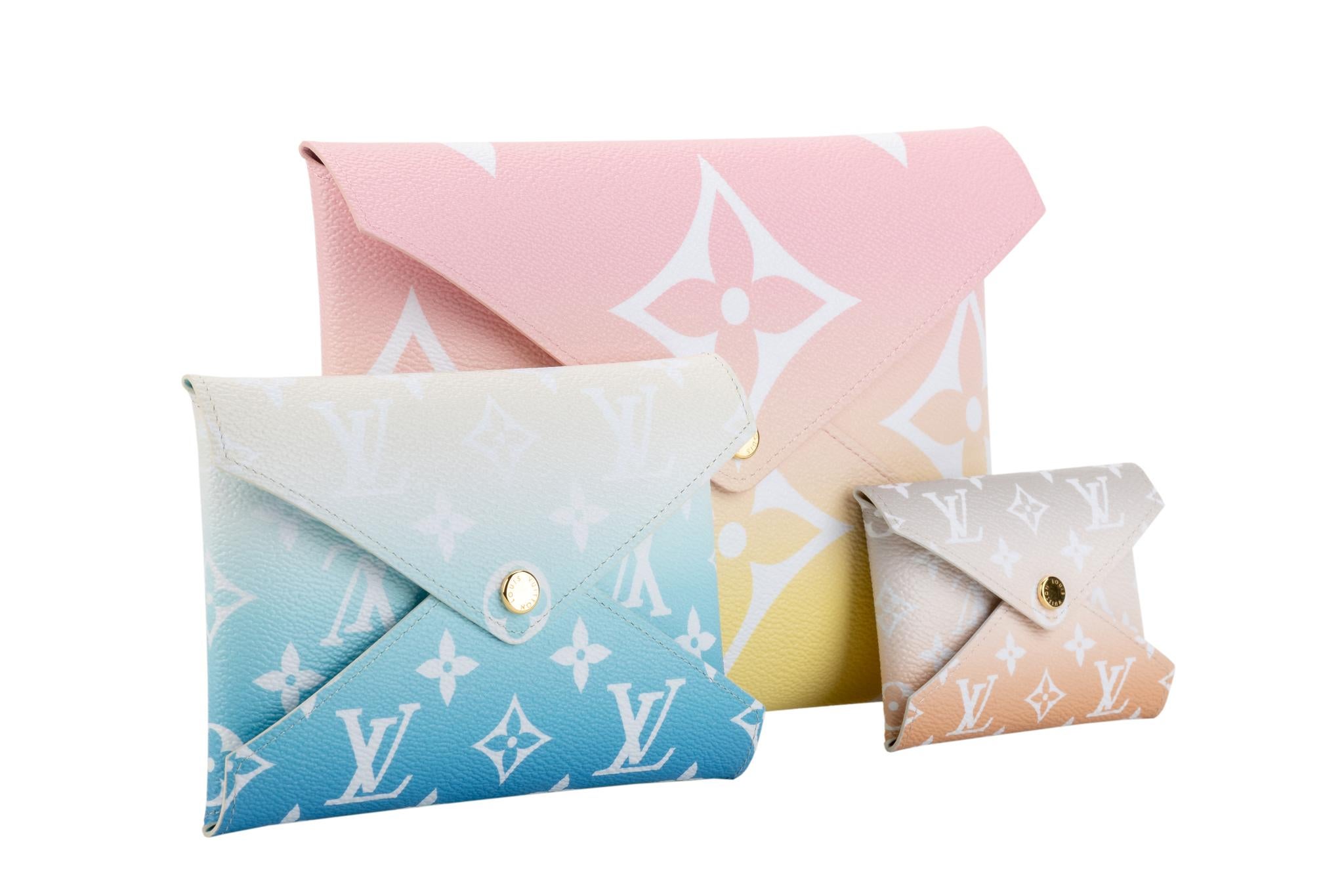 Louis Vuitton sold out worldwide ombre set of three clutches with tie die monogram design. 2021 collection. Comes with dust cover and box.