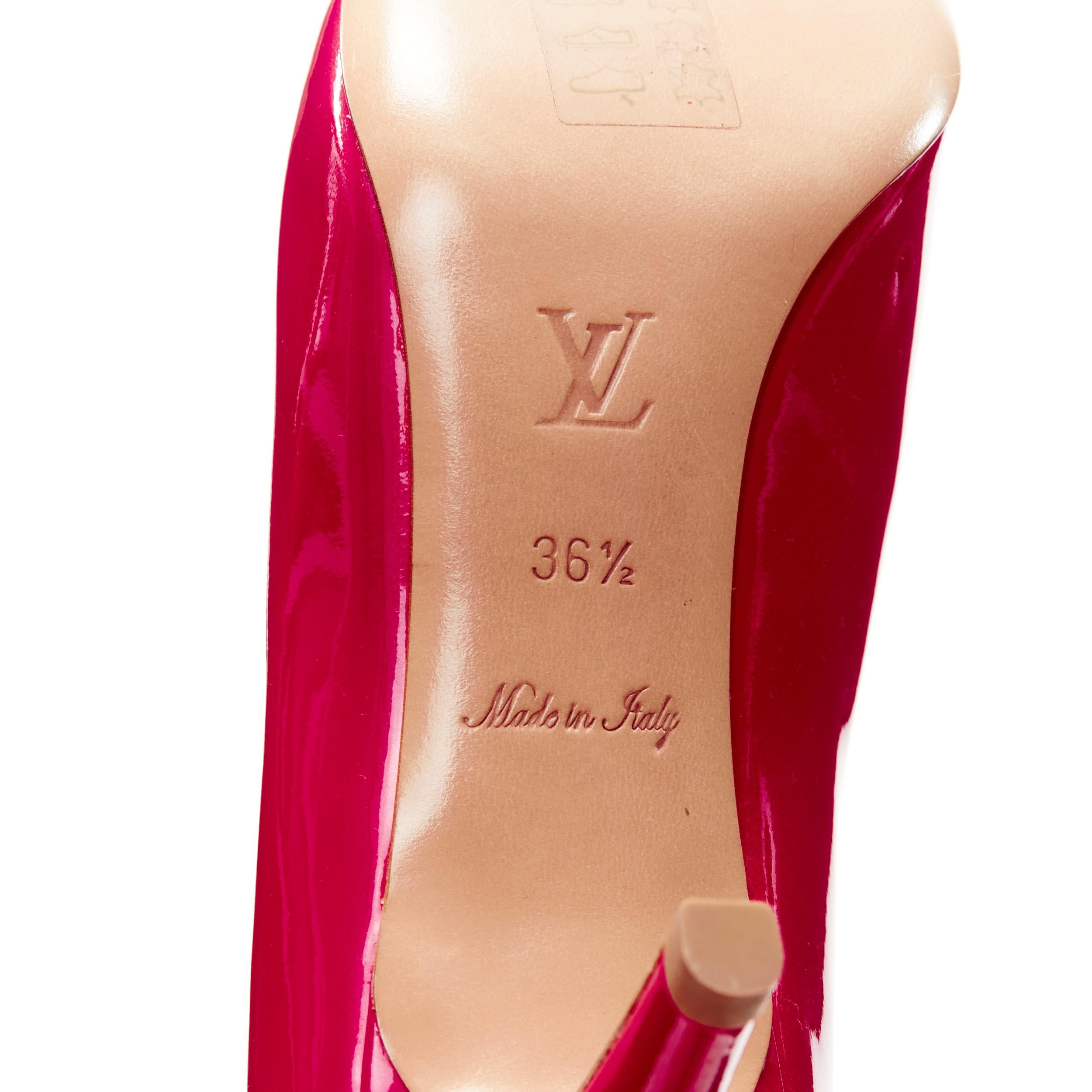 new LOUIS VUITTON pink patent gold logo plate mid point toe pump EU36.5 For Sale 5