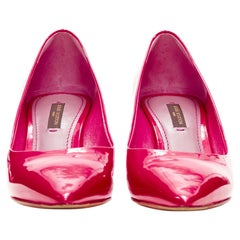 new LOUIS VUITTON pink patent gold logo plate mid point toe pump EU36.5