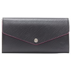 new LOUIS VUITTON Sarah black epi leather fuschia trimmed flap long wallet