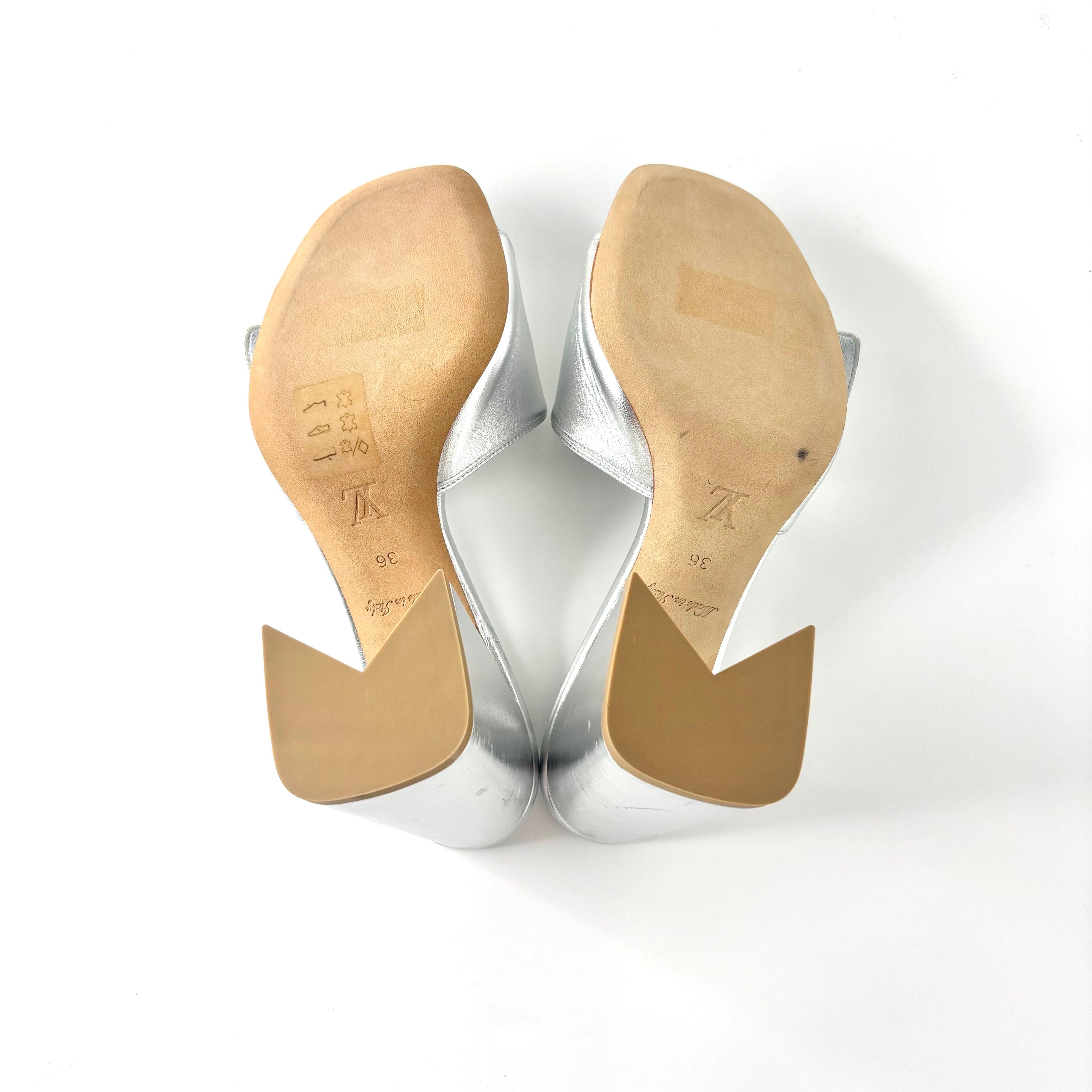 NEW Louis Vuitton Shake Crystal Embellished Metallic Calfskin LV Logo Mules 36 en vente 3