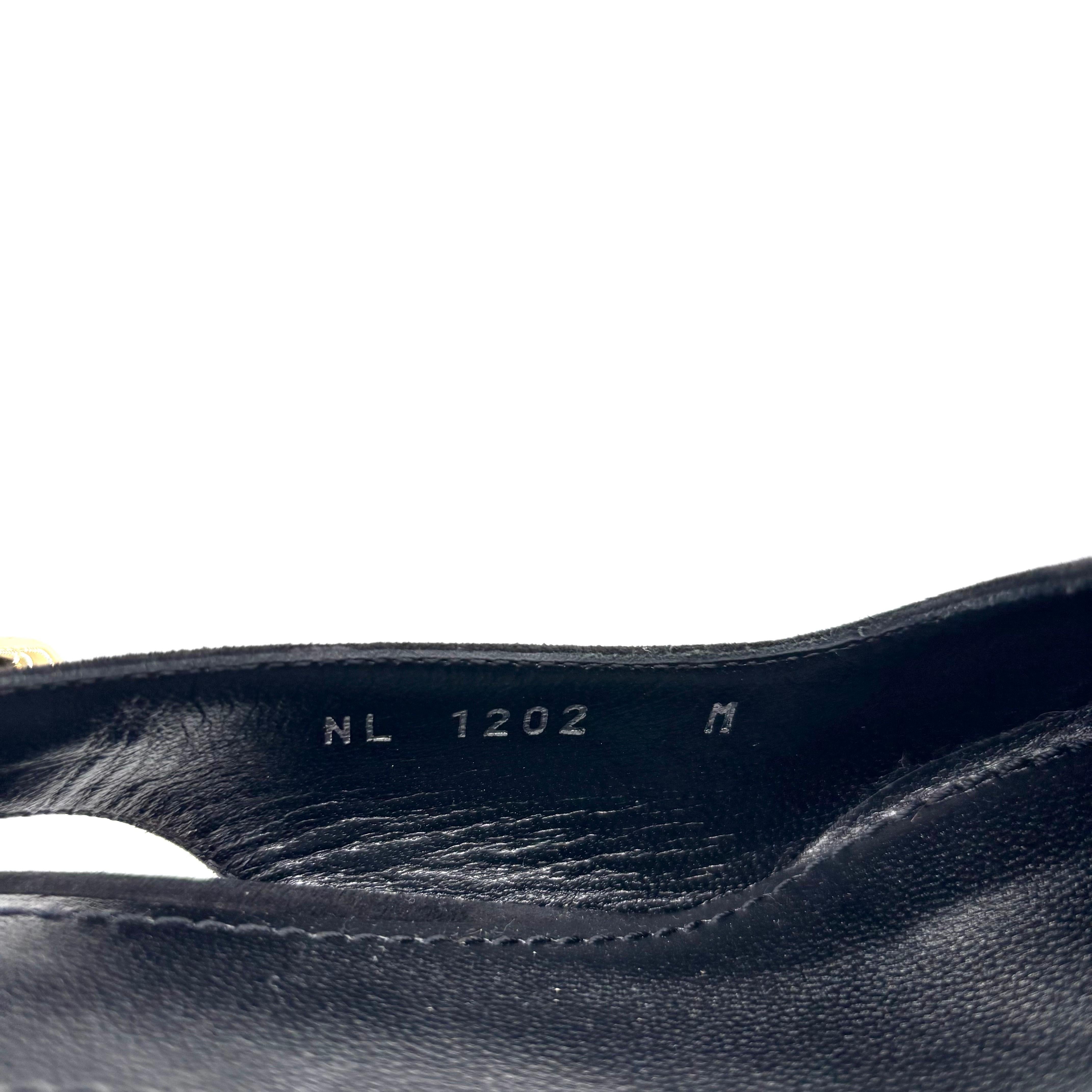 NEW Louis Vuitton Sparkle Slingback Kette Schwarz Wildleder Kitten Heel Pumps 38 im Angebot 7