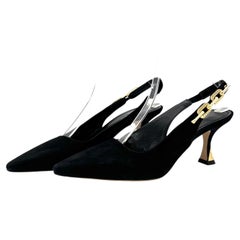 NEW Louis Vuitton Sparkle Slingback Chain Black Suede Kitten Heel Pumps 38