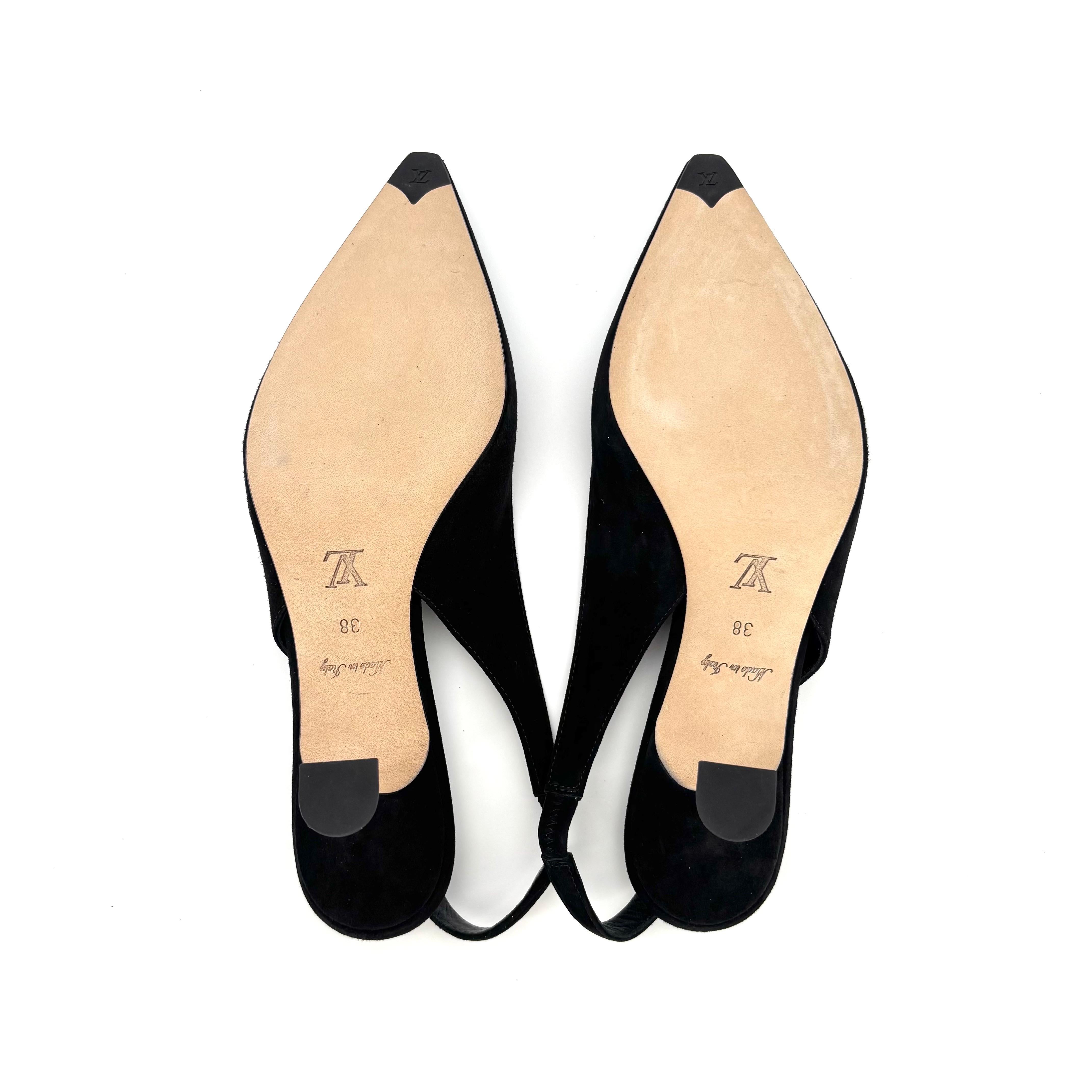 NEW Louis Vuitton Sparkle Slingback Kette Schwarz Wildleder Kitten Heel Pumps 38 im Angebot 5