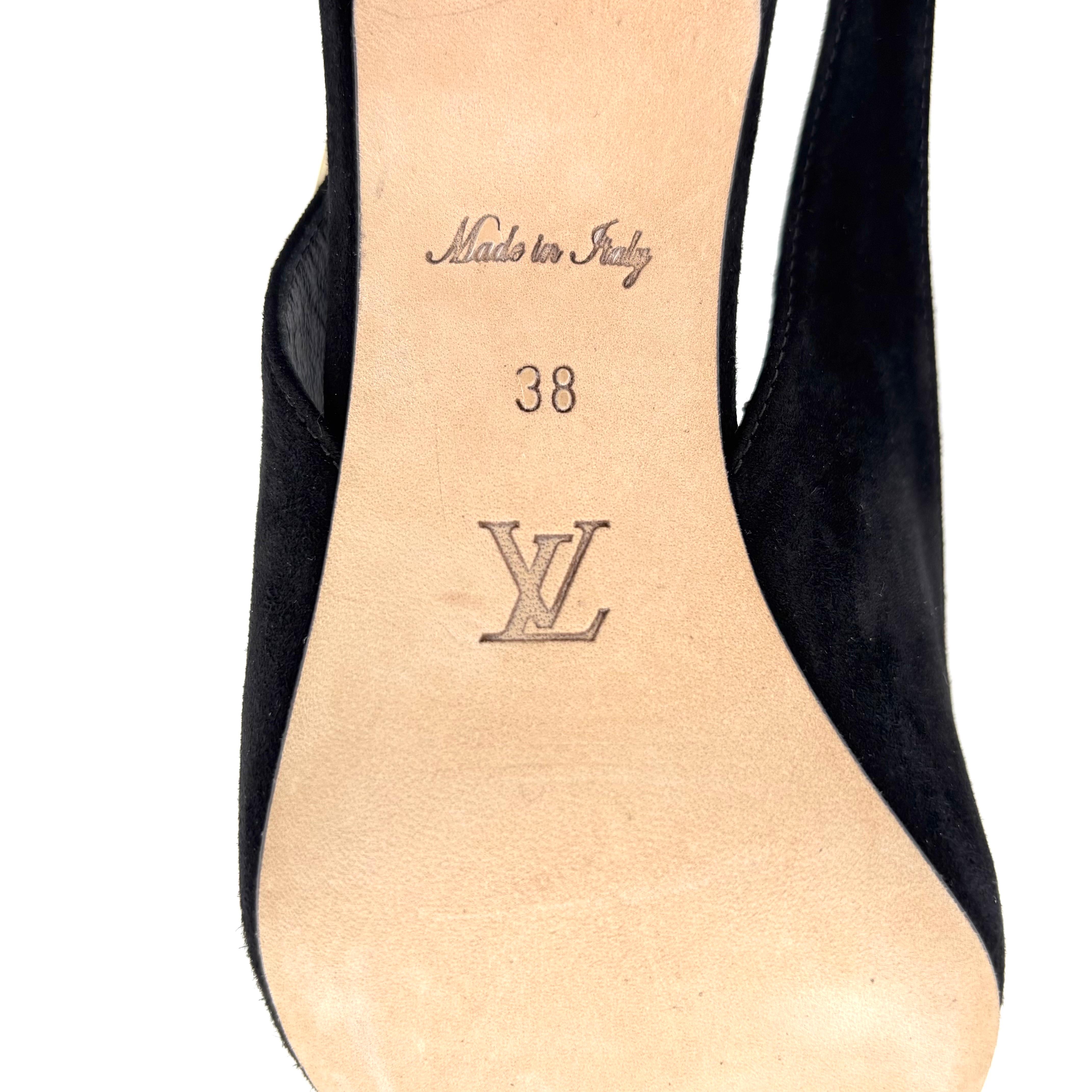 NEW Louis Vuitton Sparkle Slingback Kette Schwarz Wildleder Kitten Heel Pumps 38 im Angebot 6