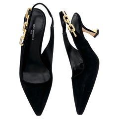 NUOVO Louis Vuitton Sparkle Slingback Chain Black Suede Kitten Heel Pumps 38