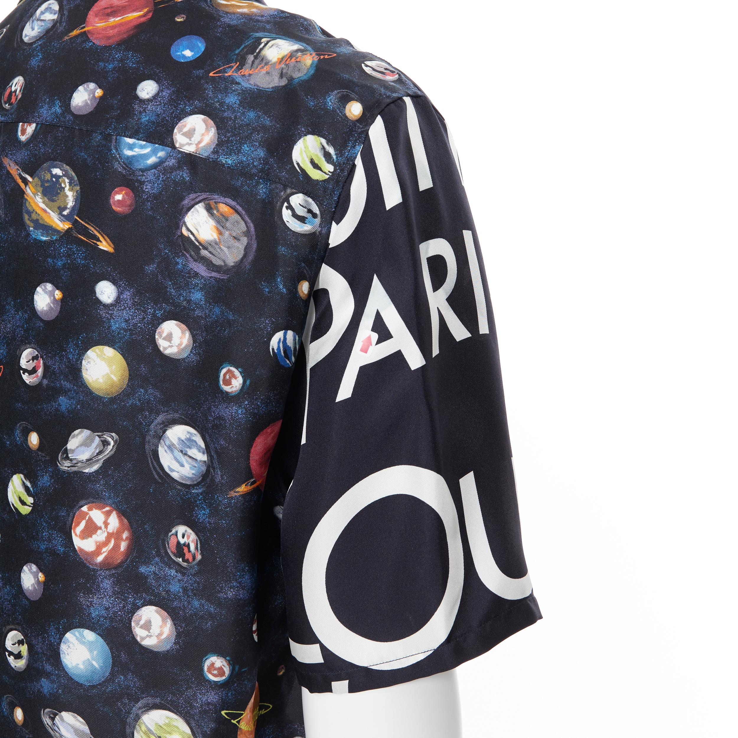 new LOUIS VUITTON Split Galaxy print short sleeve 100% silk hawaiian shirt L 1