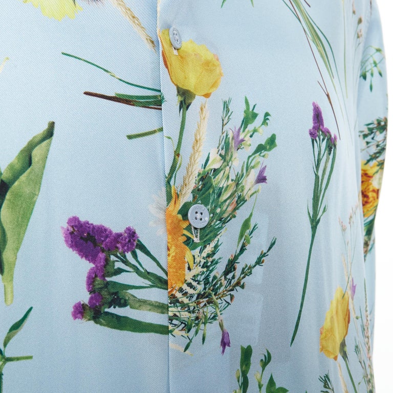 new LOUIS VUITTON Virgil Abloh 100% silk floral blue patchwork print shirt  M at 1stDibs