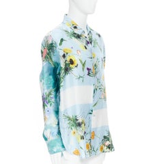 new LOUIS VUITTON Virgil Abloh 100% silk floral blue patchwork print shirt M