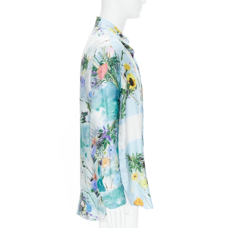 Louis Vuitton Painted Flower Dress Shirt in White Silk ref.957786