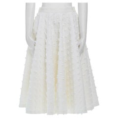 new LOUIS VUITTON white cotton frayed fluffy applique flared skirt FR38 27"