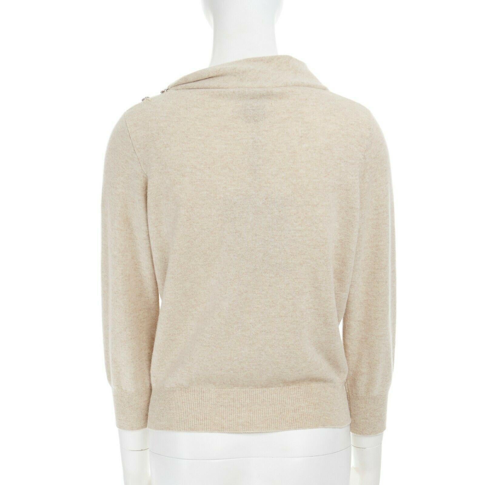 new LOUIS VUITTON wool cashmere beige crystal button stand collar sweater M 1