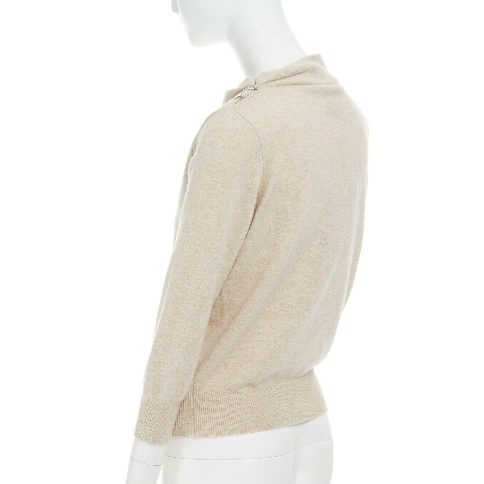 new LOUIS VUITTON wool cashmere beige crystal button stand collar sweater M 2
