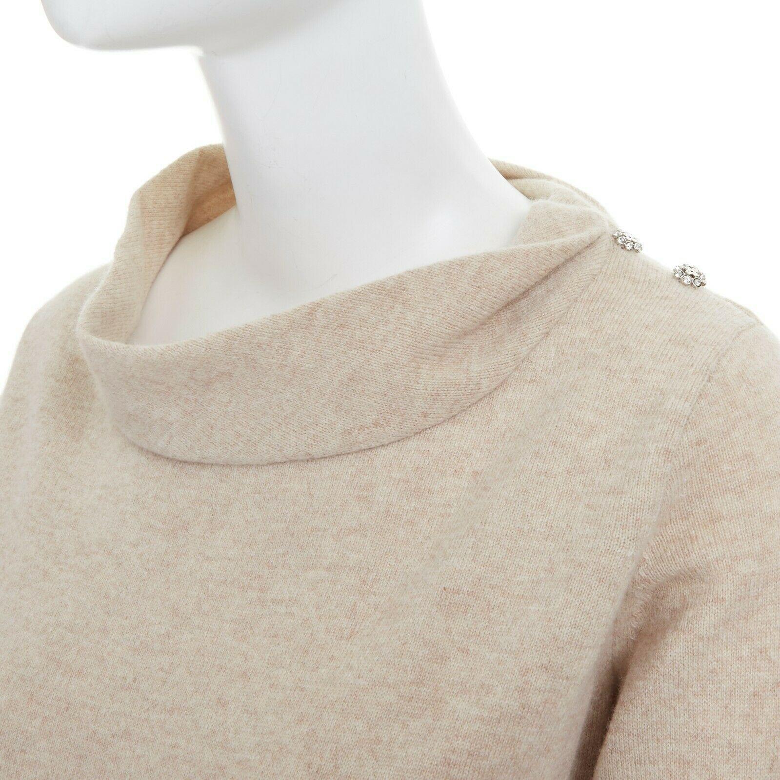 new LOUIS VUITTON wool cashmere beige crystal button stand collar sweater M 3