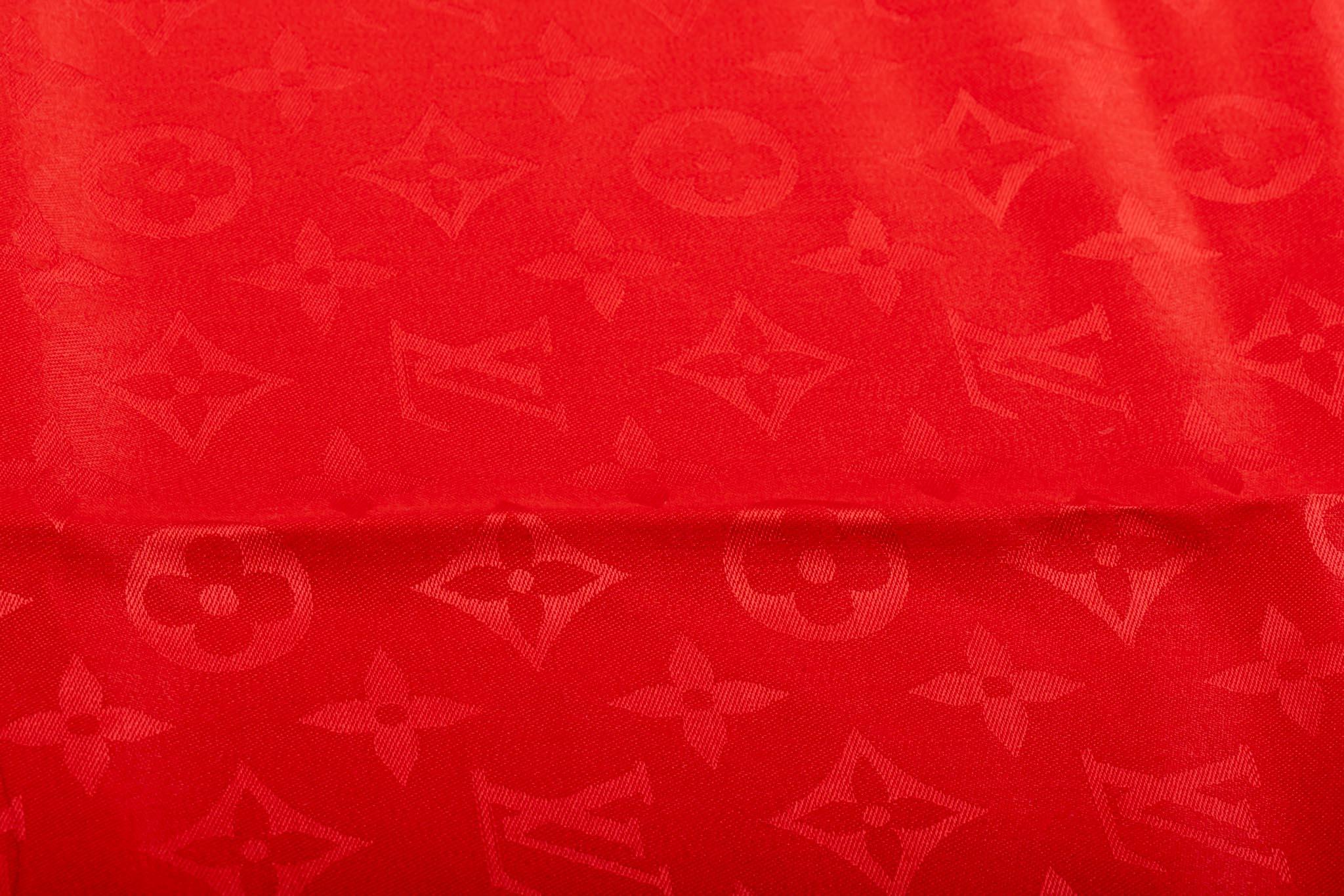 Red New Louis Vuitton Wool Silk Logo Fringed Scarf
