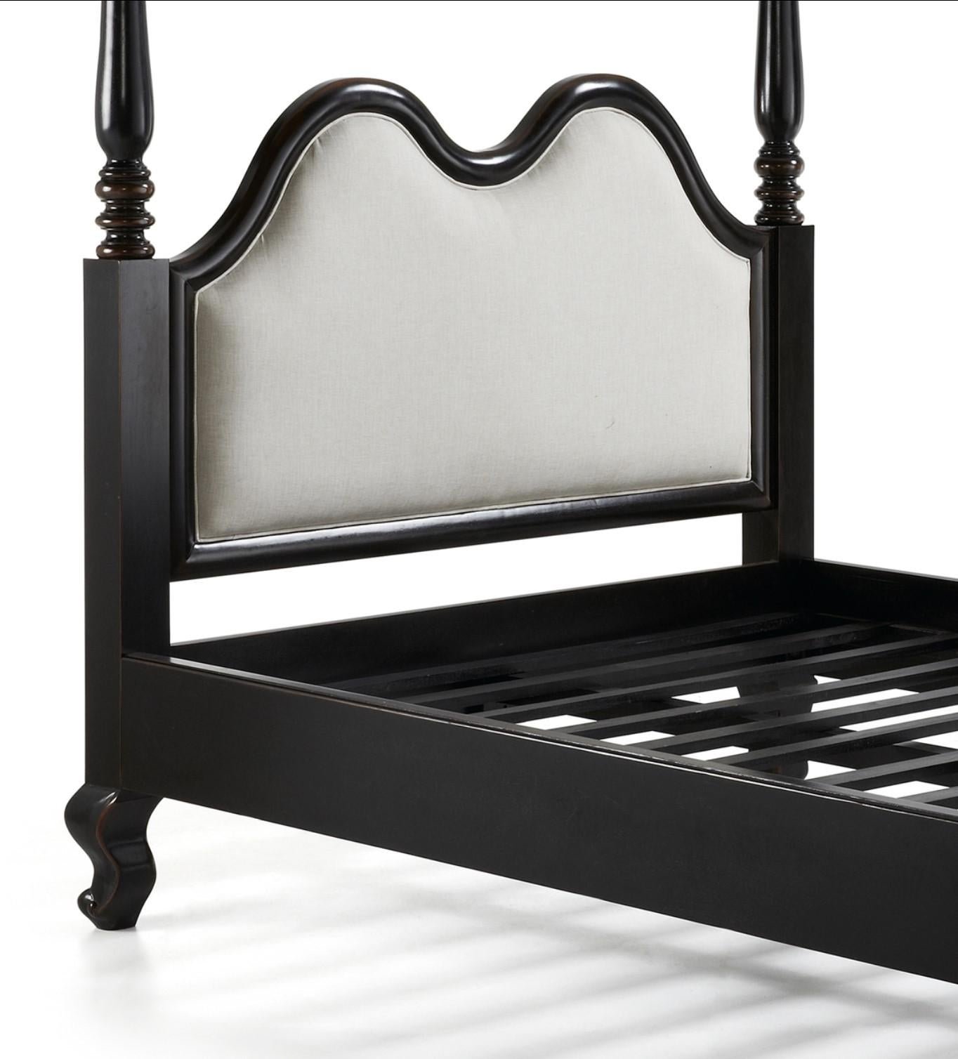 Handmade Louis XV style black ebonized mahogany Queen bed.
     