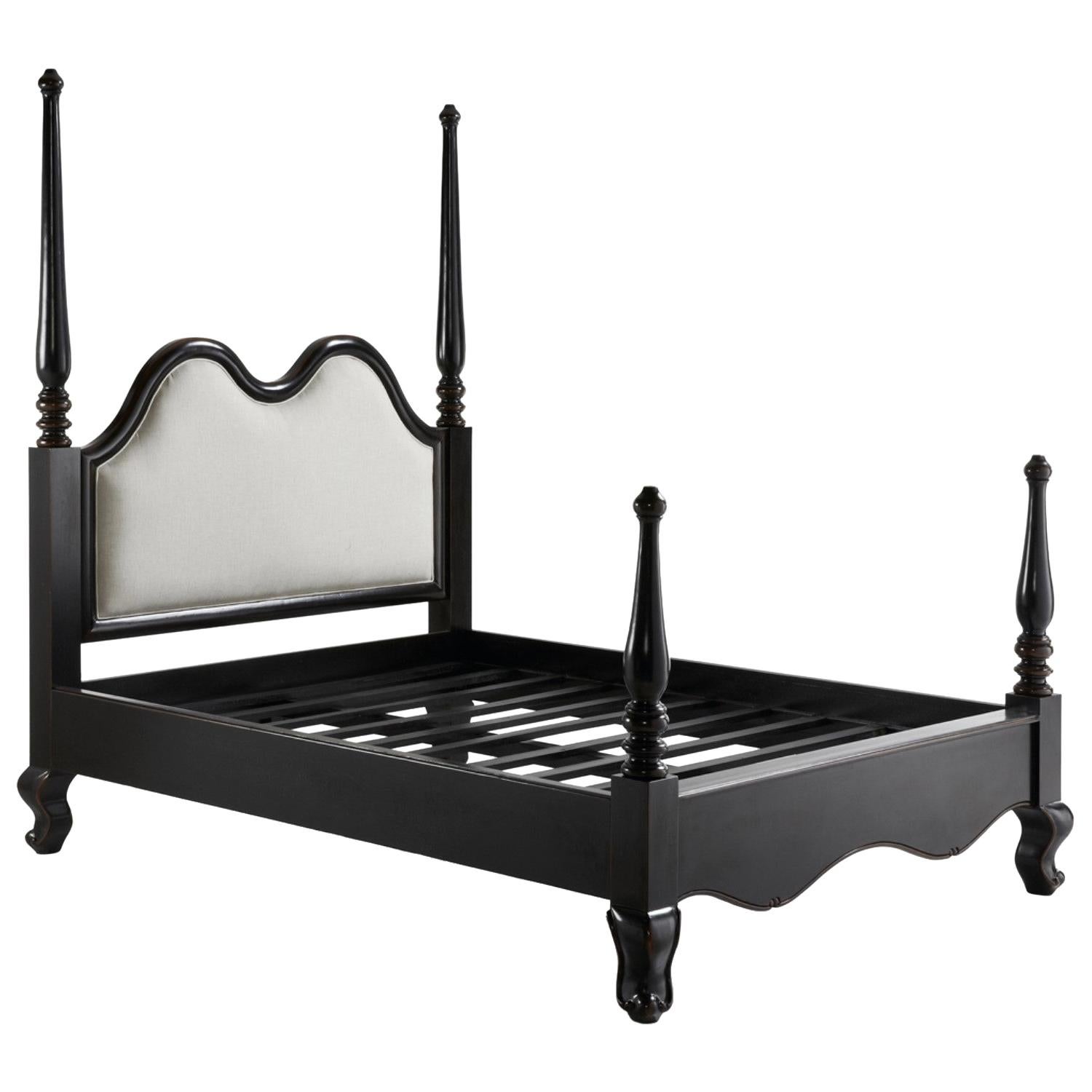 New Louis XV Style Black Ebonized Mahogany Queen Bed For Sale
