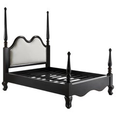 New Louis XV Style Black Ebonized Mahogany Queen Bed