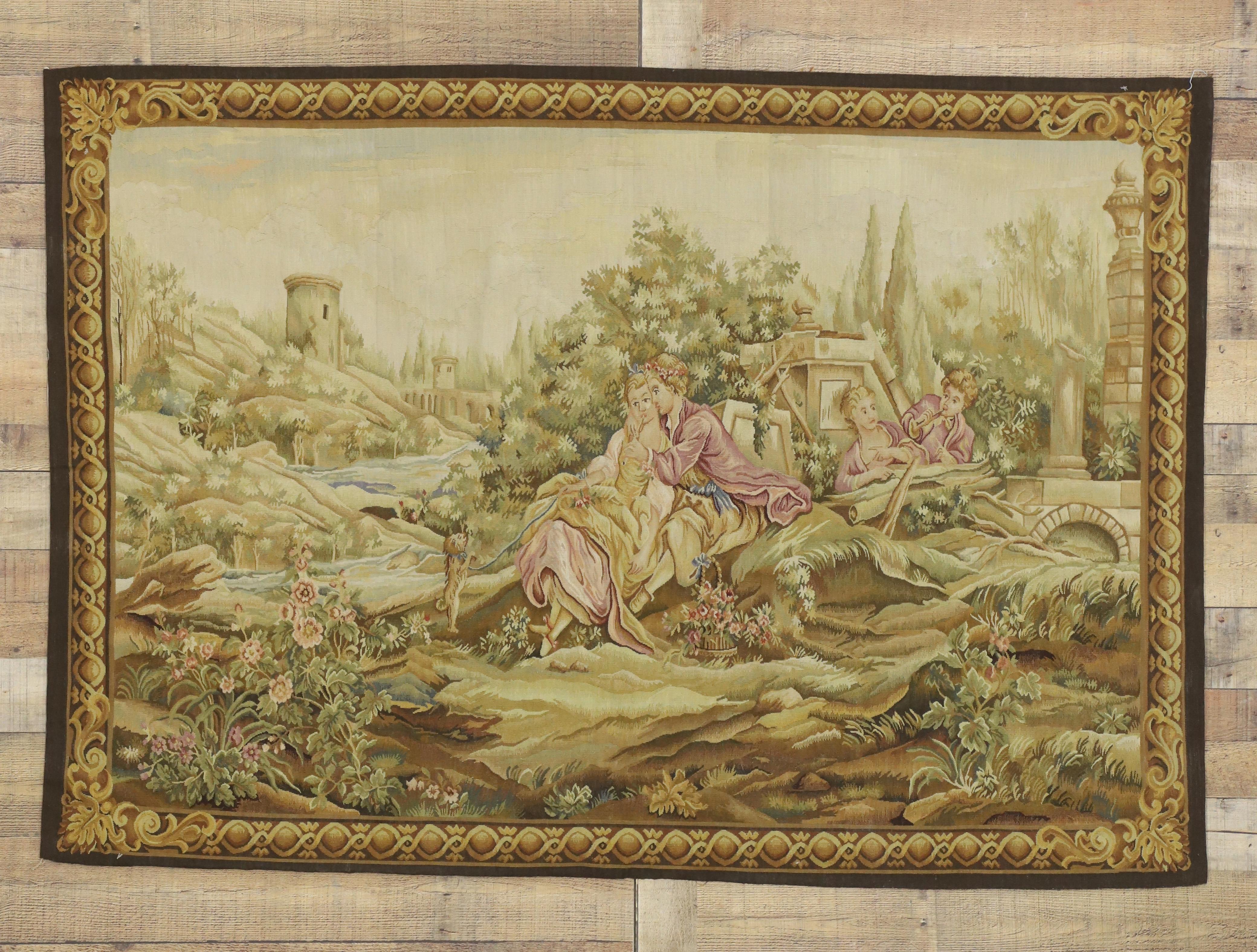 Hand-Woven New Louis XV Style Tapestry Inspired by Noble Pastorale Series, Francois Boucher For Sale