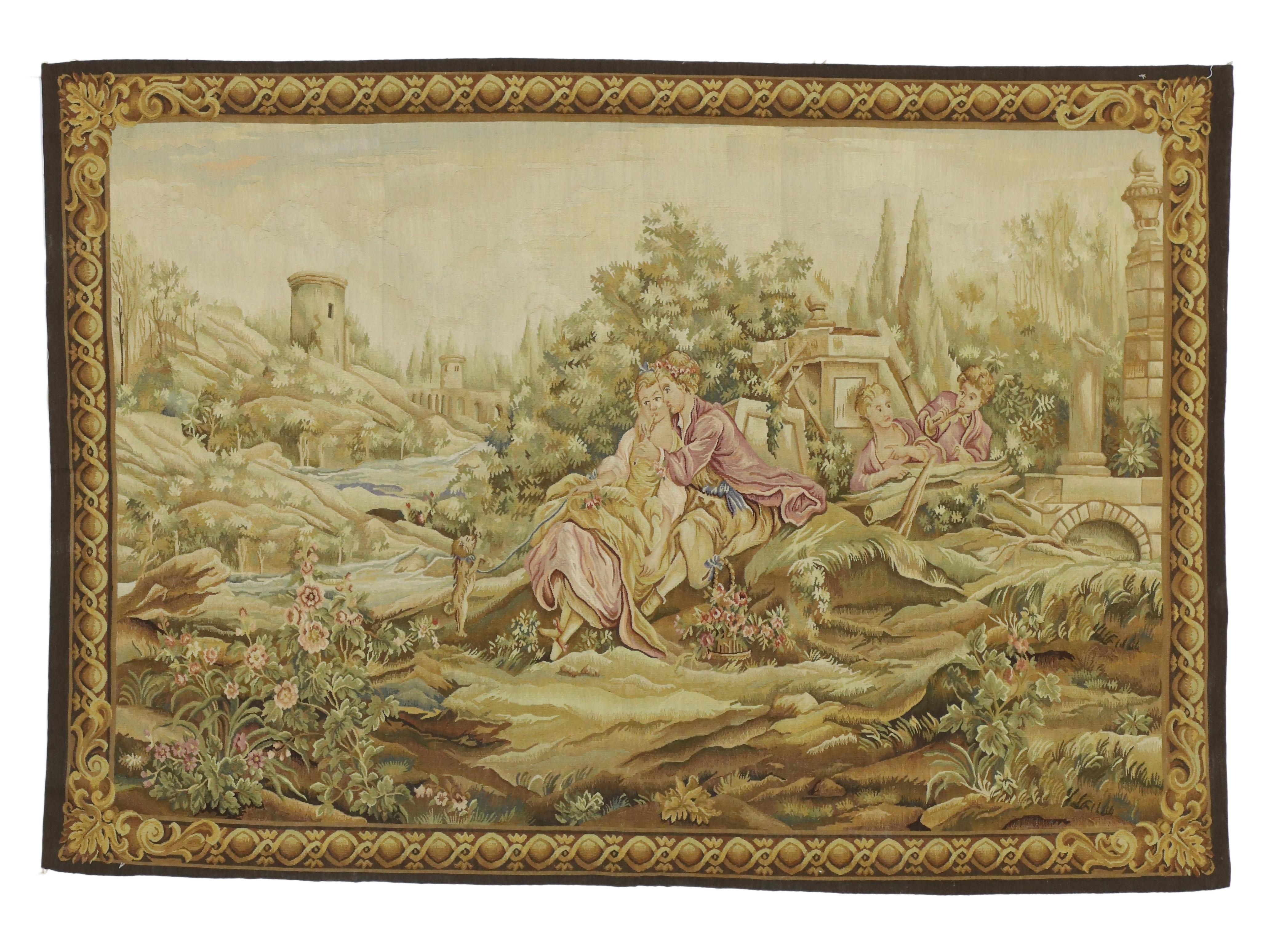 Laine Nouvelle tapisserie de style Louis XV inspirée de la série Noble Pastorale, Francois Boucher en vente