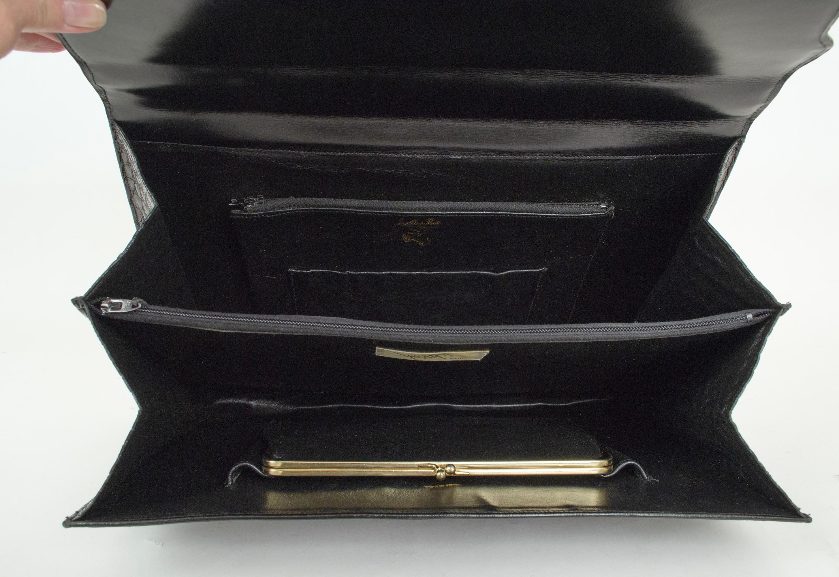 Neu Lucille de Paris Großer Schwarzer Glanz Krokodil Top Handle Bag - 14