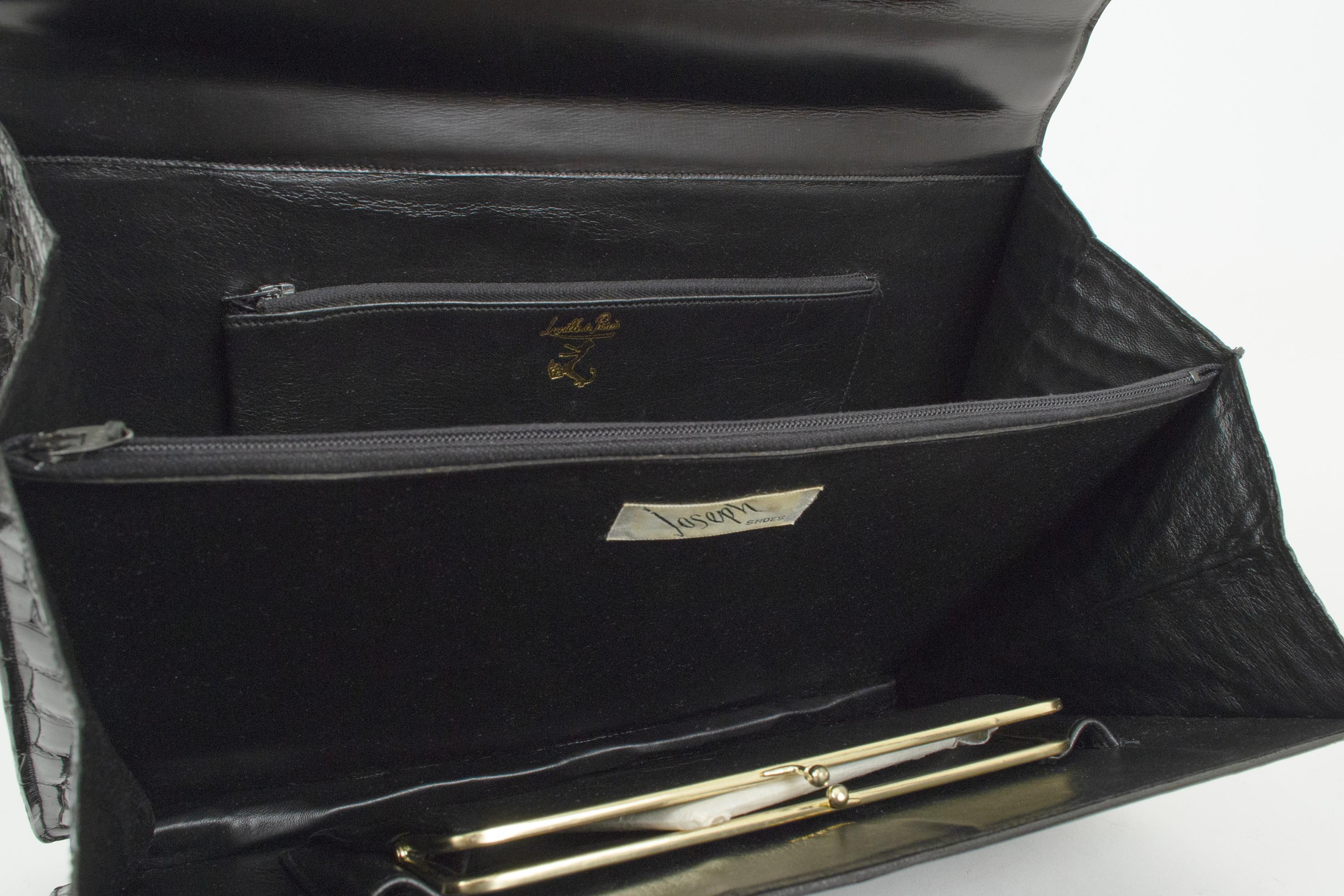 Neu Lucille de Paris Großer Schwarzer Glanz Krokodil Top Handle Bag - 14