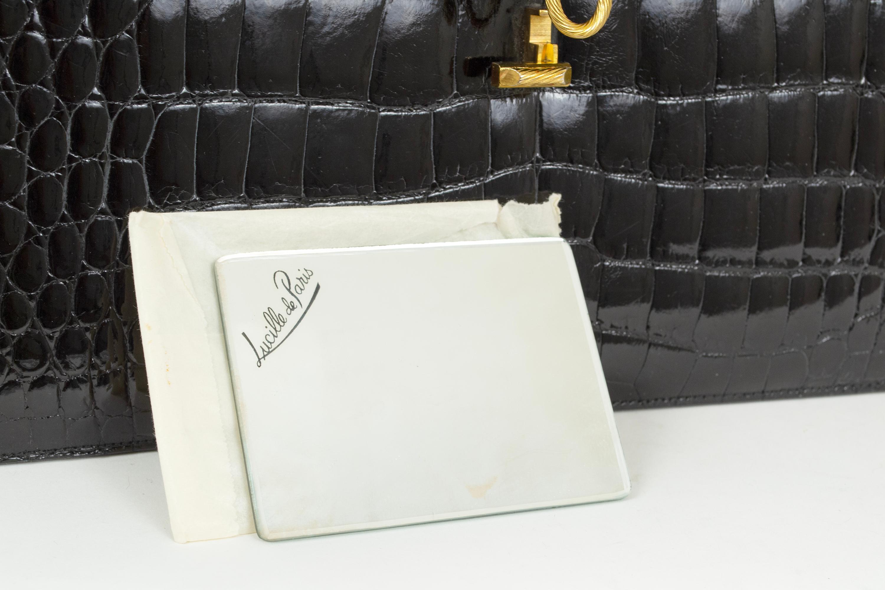 Neu Lucille de Paris Großer Schwarzer Glanz Krokodil Top Handle Bag - 14