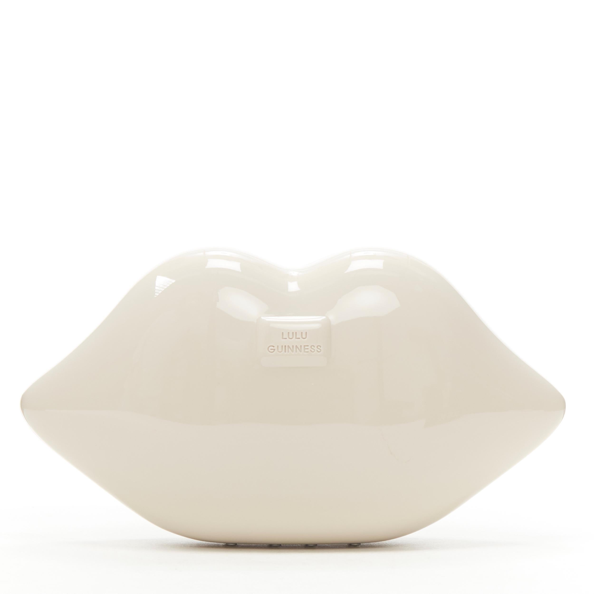 new LULU GUINNESS Iconic Big Lips Clutch stone grey acrylic perspex box bag 1