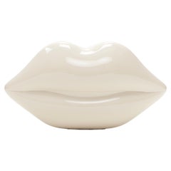 nouveau LULU GUINNESS Iconic Big Lips Clutch stone grey acrylic perspex box bag