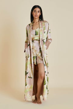 NUEVA y Lujosa Bata de Seda Floral Rosa Rubor Olivia von Halle M/L