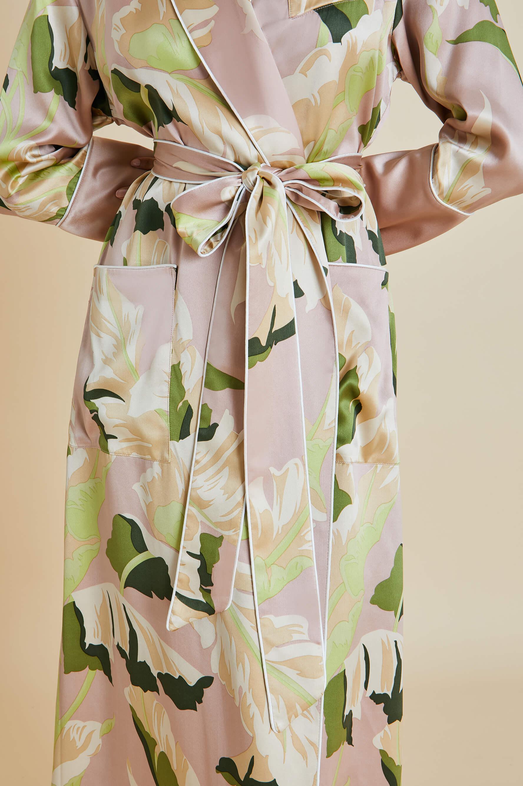Robe de soirée luxueuse Olivia von Halle rose pâle en soie à fleurs, taille M/L Pour femmes en vente
