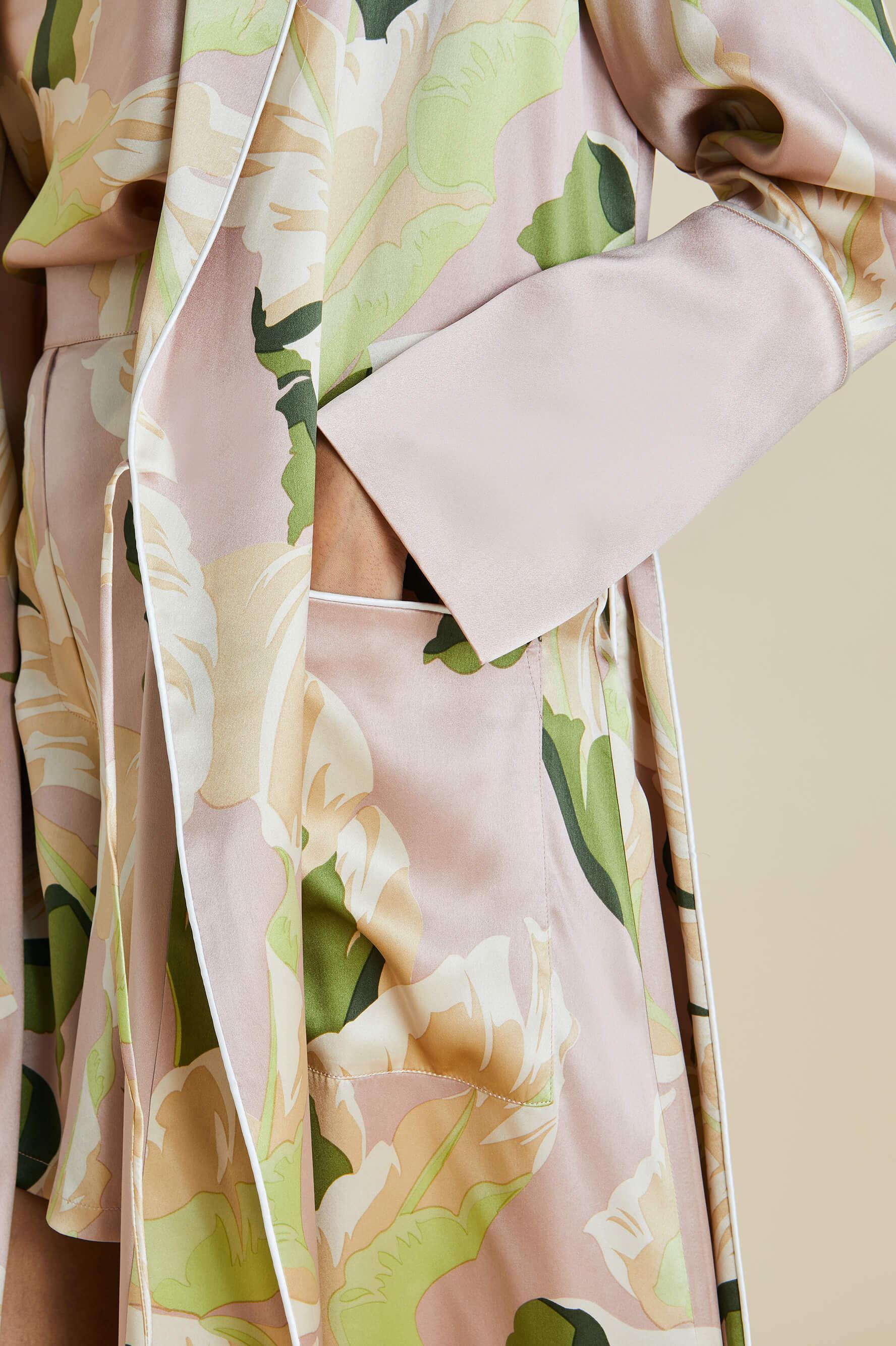 Robe de soirée luxueuse Olivia von Halle rose pâle en soie à fleurs, taille M/L en vente 1