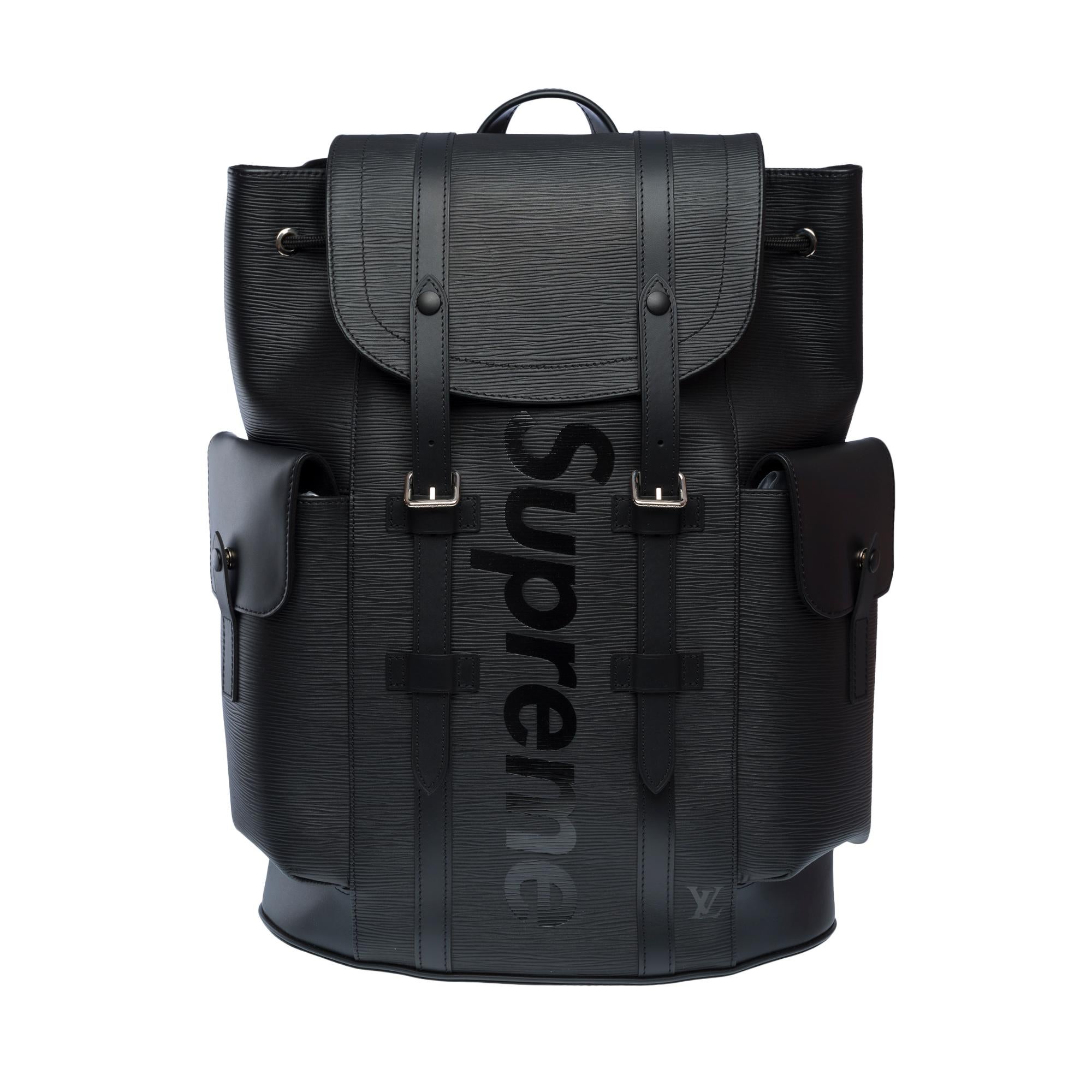 New LV X Supreme Christopher limited edition backpack in Black epi leather, PHW In New Condition In Paris, IDF