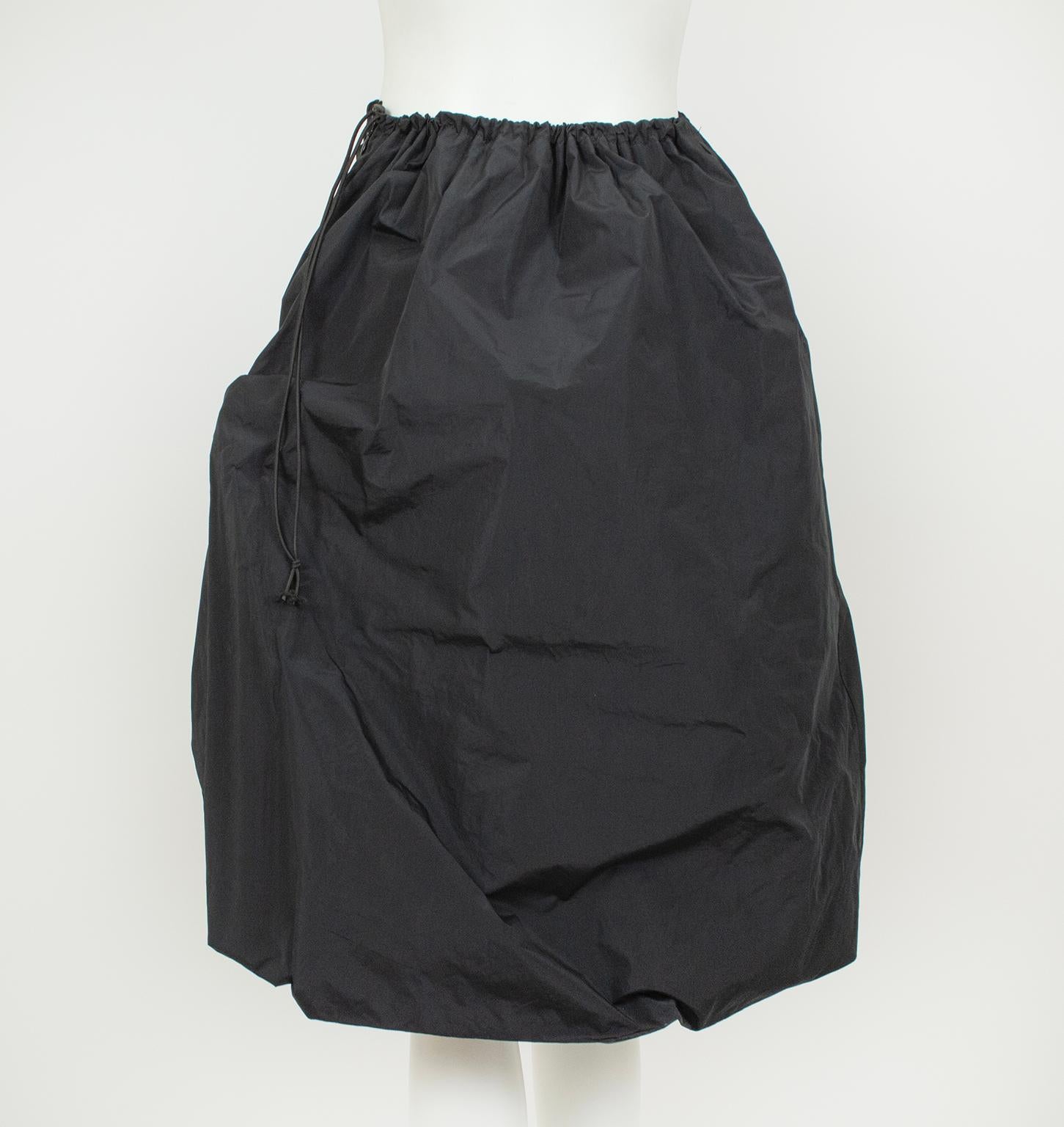 Women's New Japanese Avant Garde Black Nylon Parachute Bubble Midi Skirt – S-M, 2018 For Sale